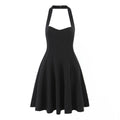 Robe Courte Noire Élégante Gold Hepburn d'Été, pour Femme, à Bretelles, Ajustée à la Taille, Laçage et Col Halter Sexy