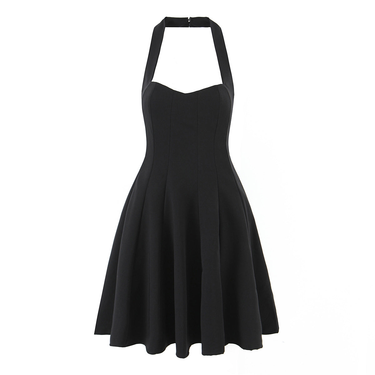 Robe Courte Noire Élégante Gold Hepburn d'Été, pour Femme, à Bretelles, Ajustée à la Taille, Laçage et Col Halter Sexy