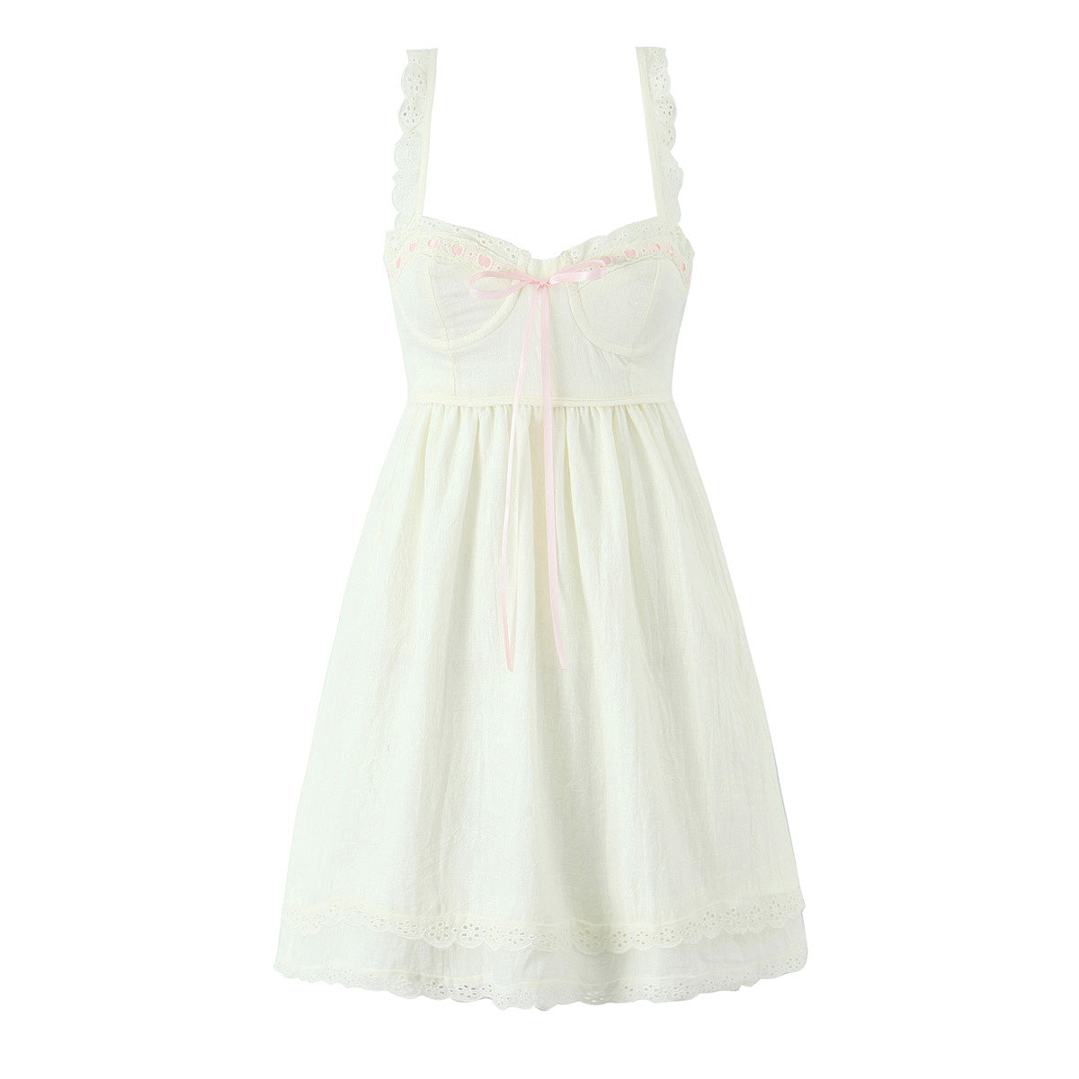 Robe salopette trapèze en dentelle à lacets, col en V et taille ajustée, coupe slim française