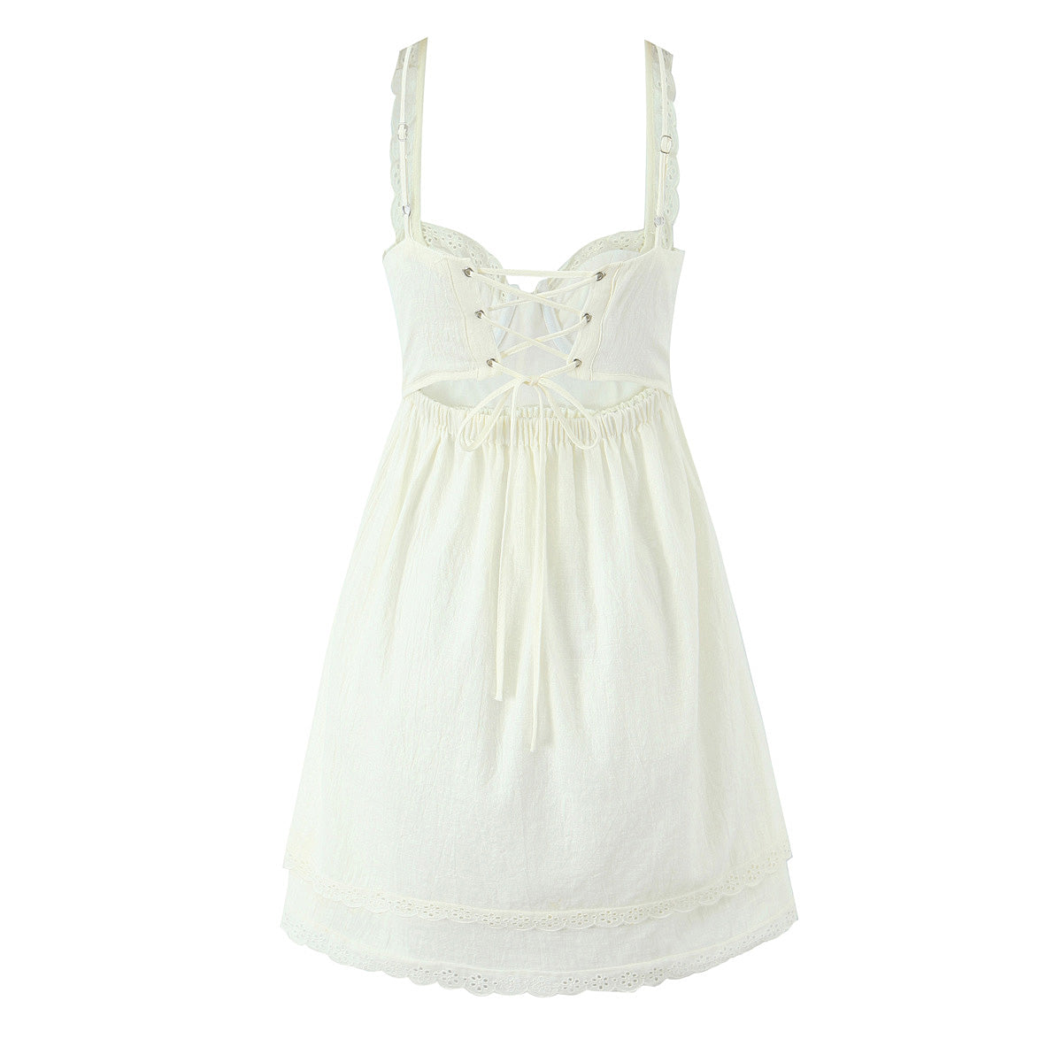Robe salopette trapèze en dentelle à lacets, col en V et taille ajustée, coupe slim française