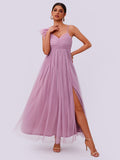 Mesh-Sand-Split-Kleid in Uni-Farbe