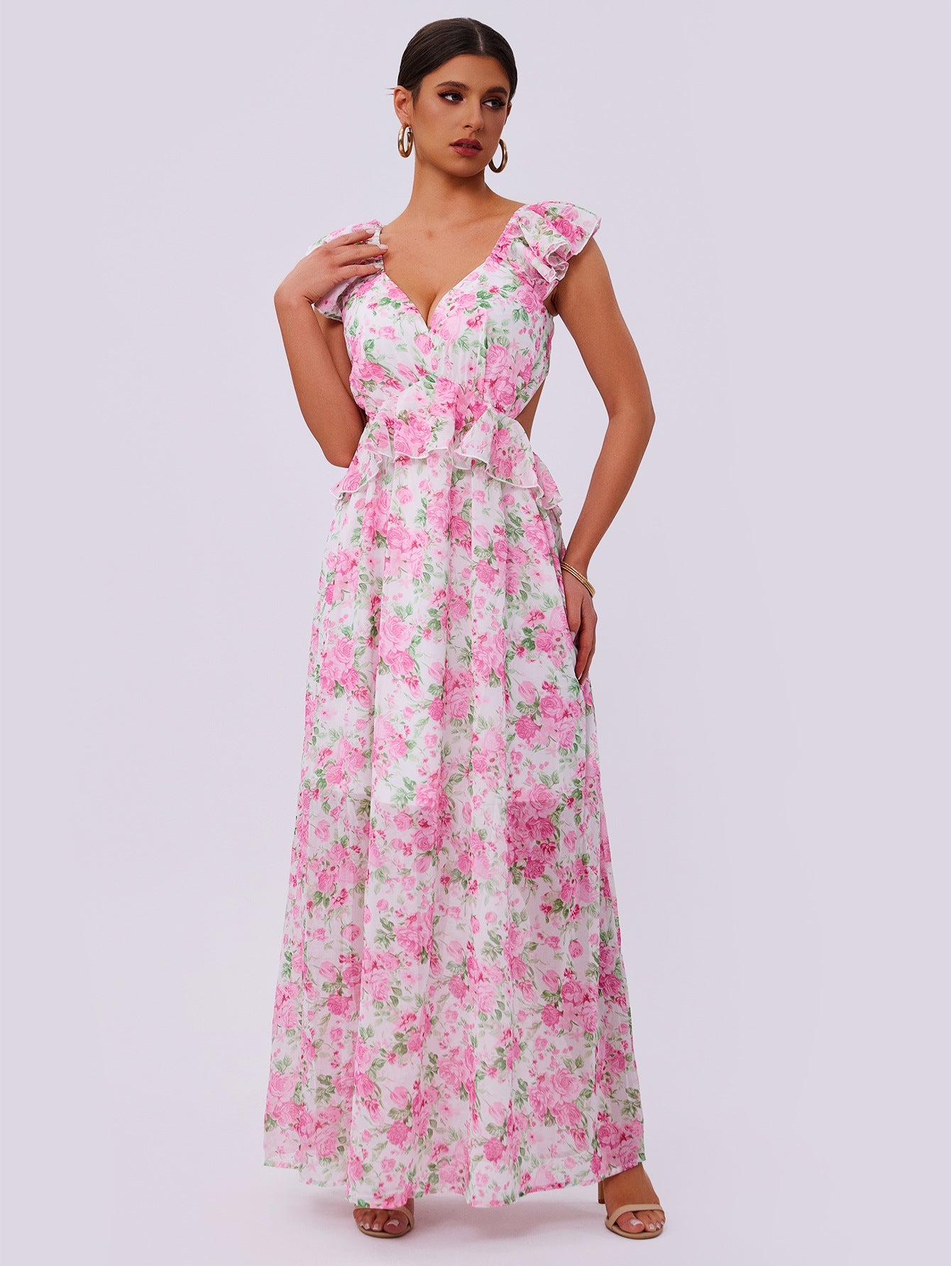 Élégance Estivale Femmes Ourlet Imprimé Floral Vêtements Longs Femmes