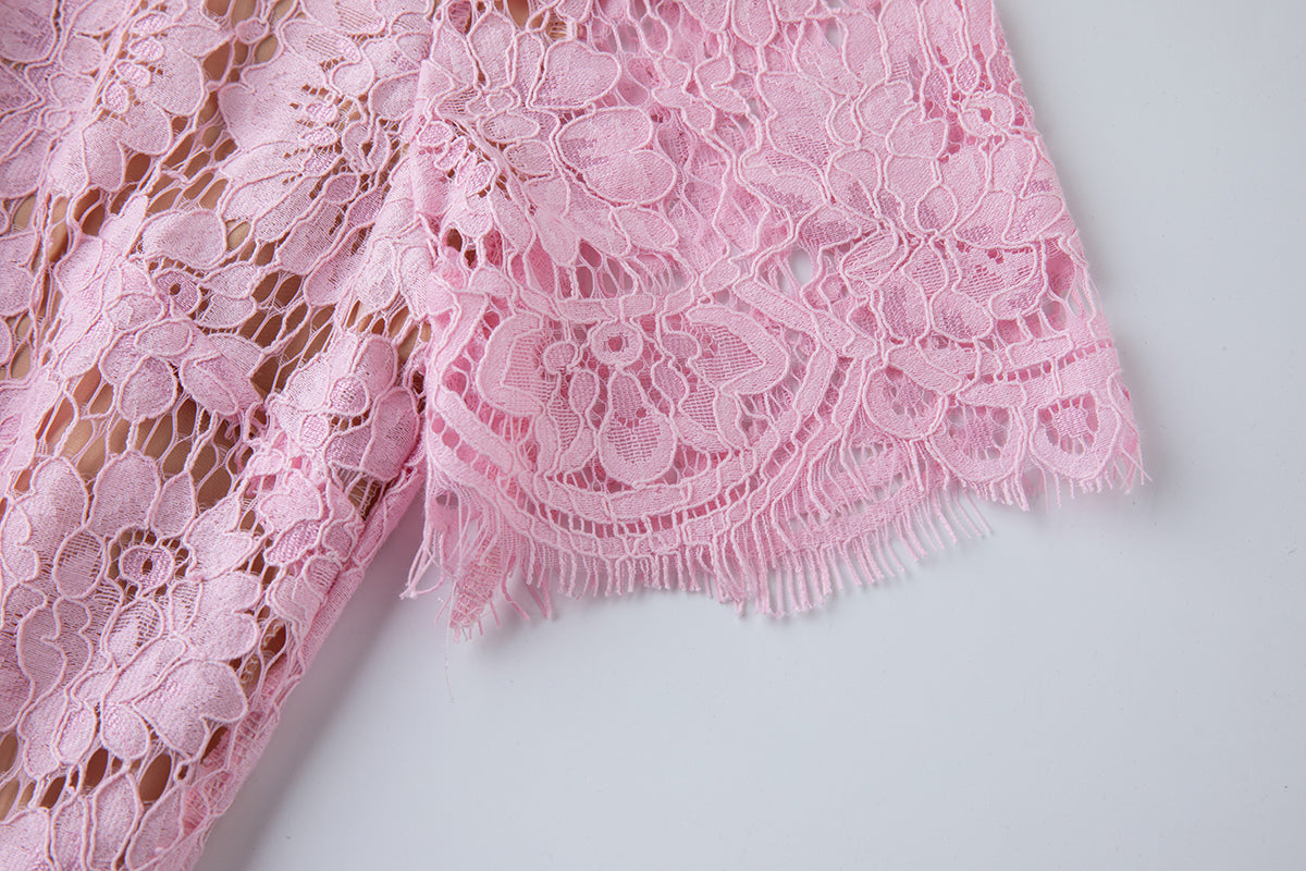 Damen Frühling Sommer Spitzenkleid mit Rundhalsausschnitt