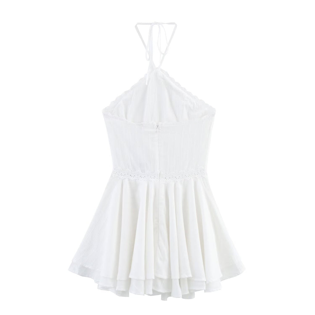 Robe Courte Sexy à Col Suspendu Style Net Rouge d'Été
