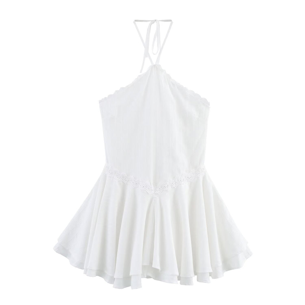 Robe Courte Sexy à Col Suspendu Style Net Rouge d'Été