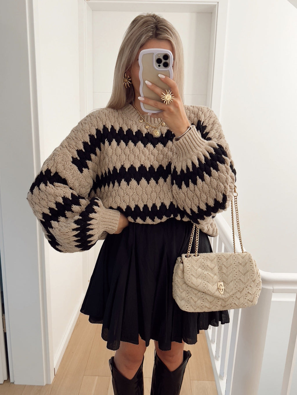 Herbst Winter Damen Strickpullover Gestreifter Trendiger Lockerer Pullover