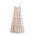 Robe longue d'été décontractée en rayonne imprimée à bretelles avec élastique au niveau de la poitrine et taille ajustée