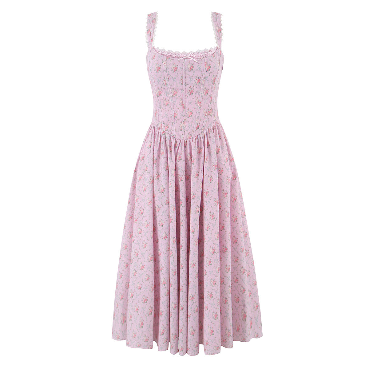 Robe Midi Fleurie Élégante en Dentelle à Bretelles, Coupe Cintrée Mince pour Femme, Idéale pour l'Été