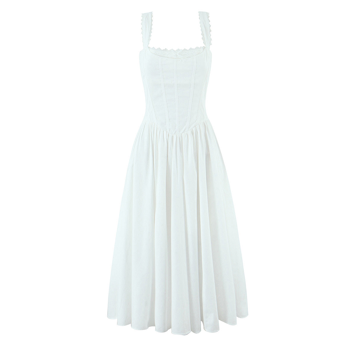 Elegantes geblümtes Spitzenkleid mit Trägern, Sommer, tailliert, schmal geschnittenes Midikleid für Damen