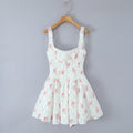 Maison Même Douce Rose Imprimé Nœud Papillon Décoration Plissée Taille Dentelle Robe Sans Manches Femme