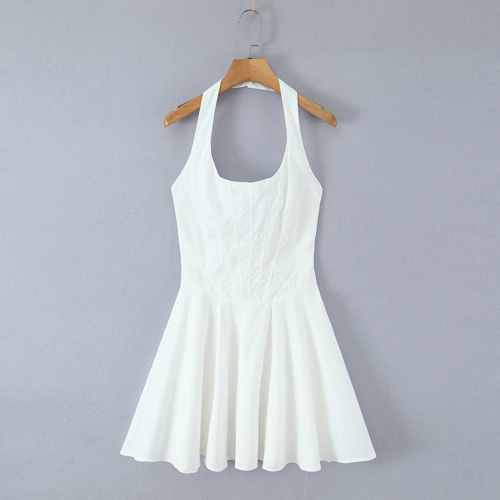 Robe dos nu simple, élégante et sexy, couleur unie verte, taille ajustée pour l'été