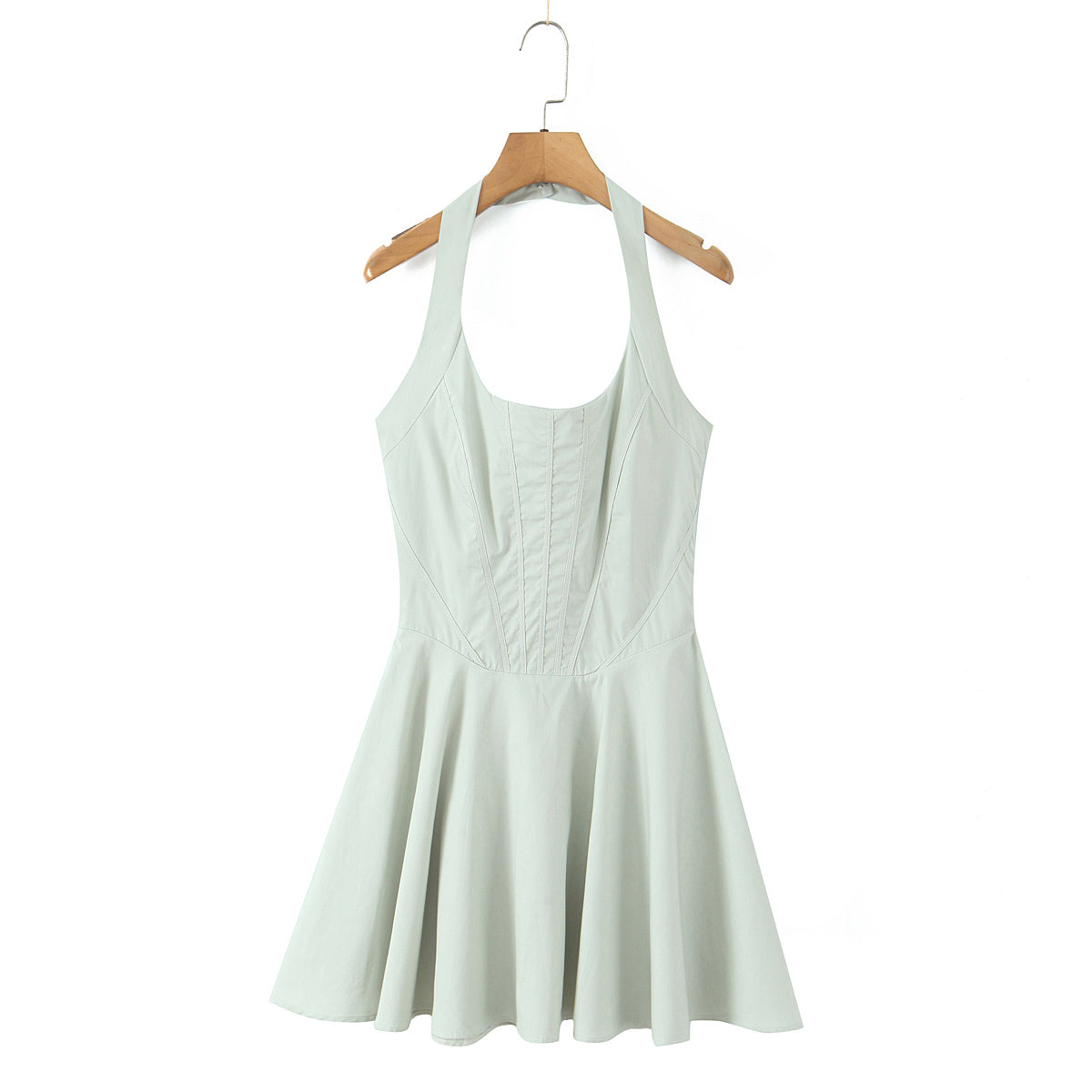 Sommer einfarbig elegant grün sexy tailliert einfach Neckholder hinten gebundenes Kleid