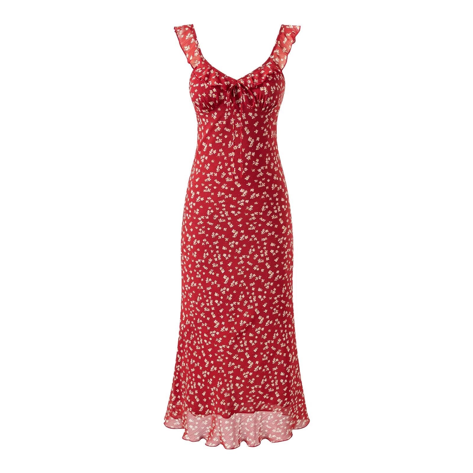 Rotes kurzes florales Neckholder-Kleid Damen Sommer Enger Taille A-Linie Schlankmachendes rückenfreies Urlaubskleid Maxi