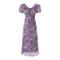 Geschnürtes, hellviolettes, gerüschtes Maxikleid für Damen, Sommer, tailliert, figurbetont