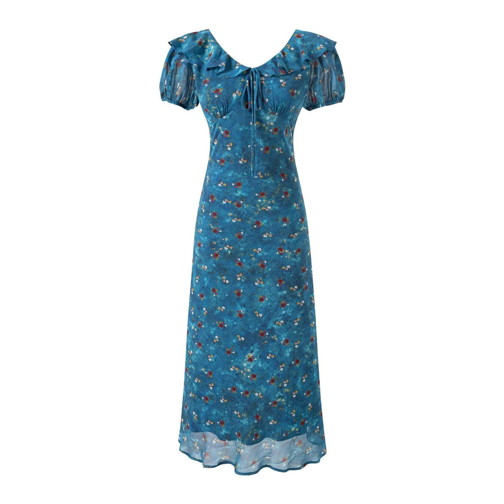 Geschnürtes, hellviolettes, gerüschtes Maxikleid für Damen, Sommer, tailliert, figurbetont
