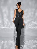 Damen Casual Taillenbetonter Jumpsuit Locker Weites Bein Pailletten Jumpsuit