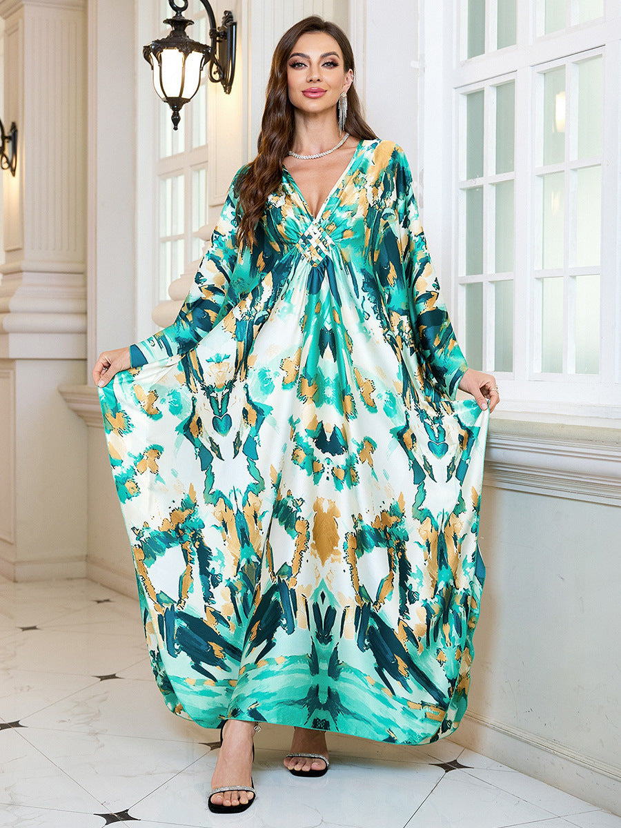 Seide Satin Strandkleid Locker geschnittenes Kleid Damen Sonnenschutz Robe Strandüberwurf
