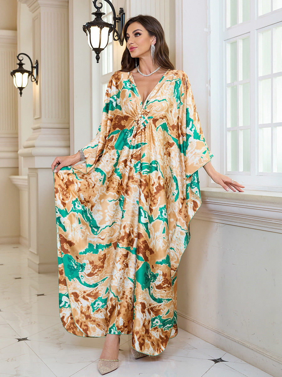 Seide Satin Strandkleid Locker geschnittenes Kleid Damen Sonnenschutz Robe Strandüberwurf