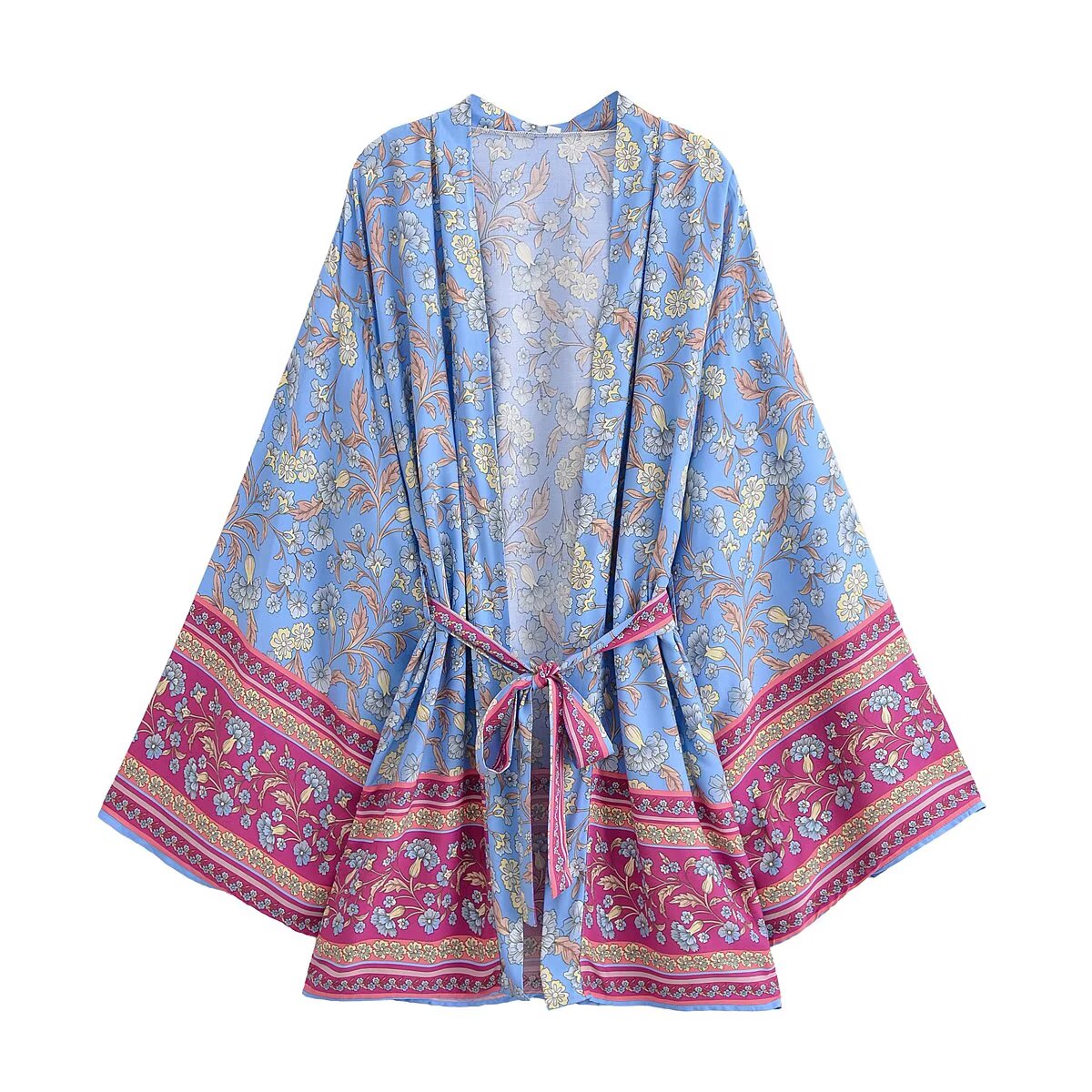 Bedruckter Rayon Langarm Cardigan Lässiges lockeres Strand-Kimono-Kleid für Damen Sommer