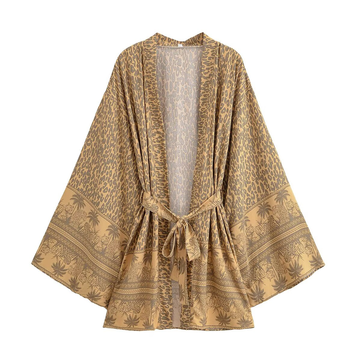 Bedruckter Rayon Langarm Cardigan Lässiges lockeres Strand-Kimono-Kleid für Damen Sommer