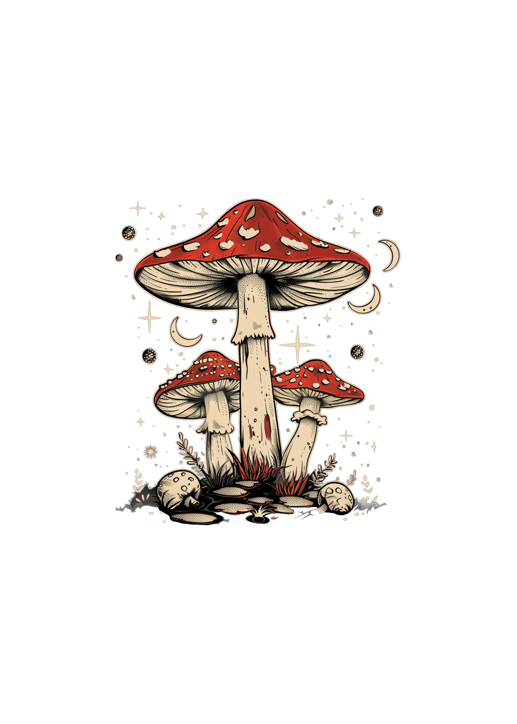 Boho Retro Hippie Mushrooms Natural Unisex Bamboo/Cotton Graphic T-Shirt - The7Letter