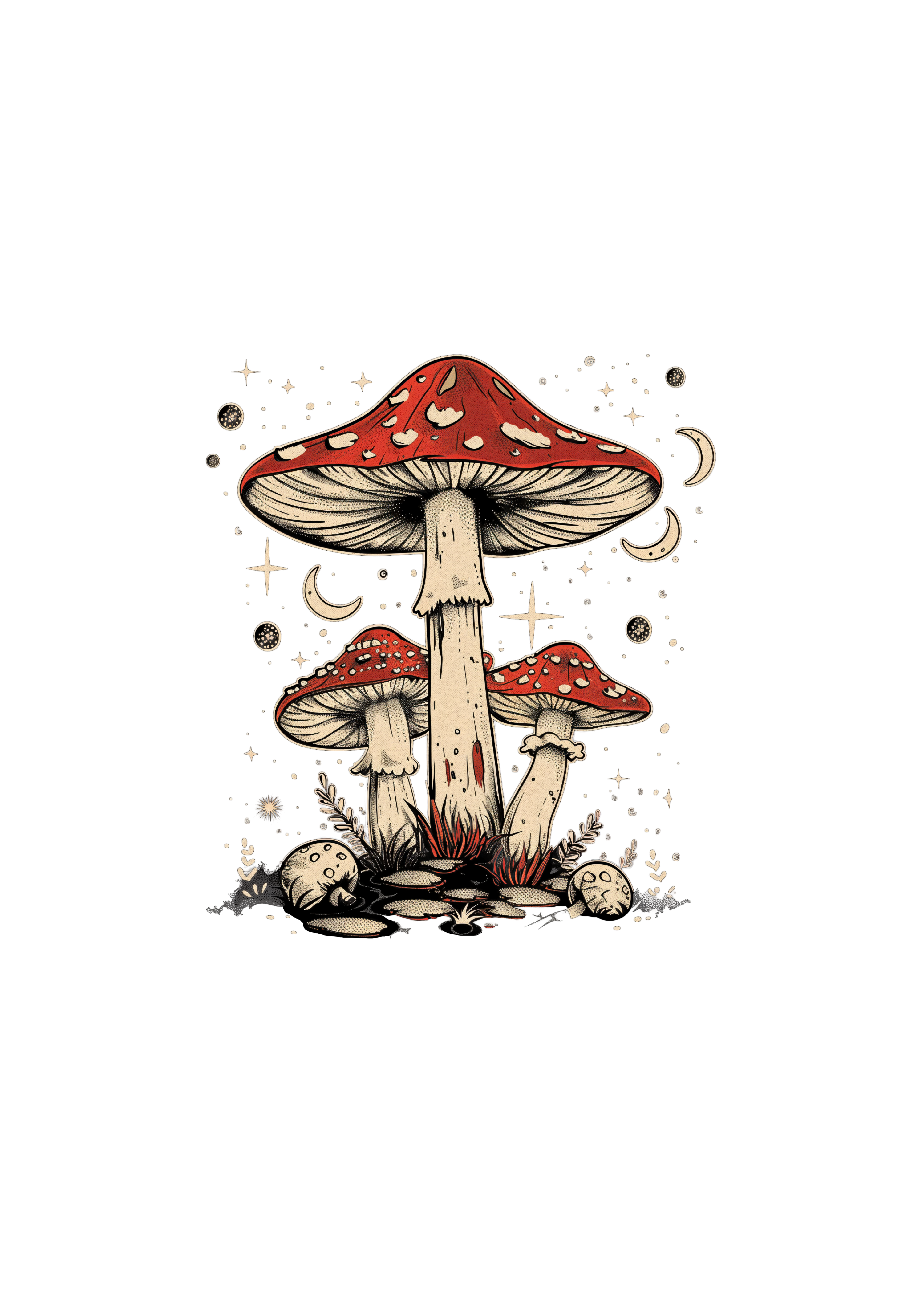 Boho Retro Hippie Mushrooms Natural Unisex Bamboo/Cotton Graphic T-Shirt - The7Letter