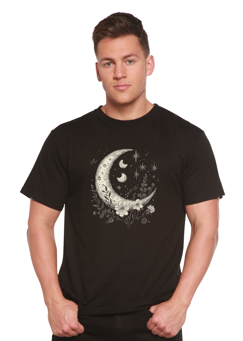 Moons and Stars Boho Flowers Vintage Unisex Bamboo/Cotton Graphic T-Shirt - The7Letter