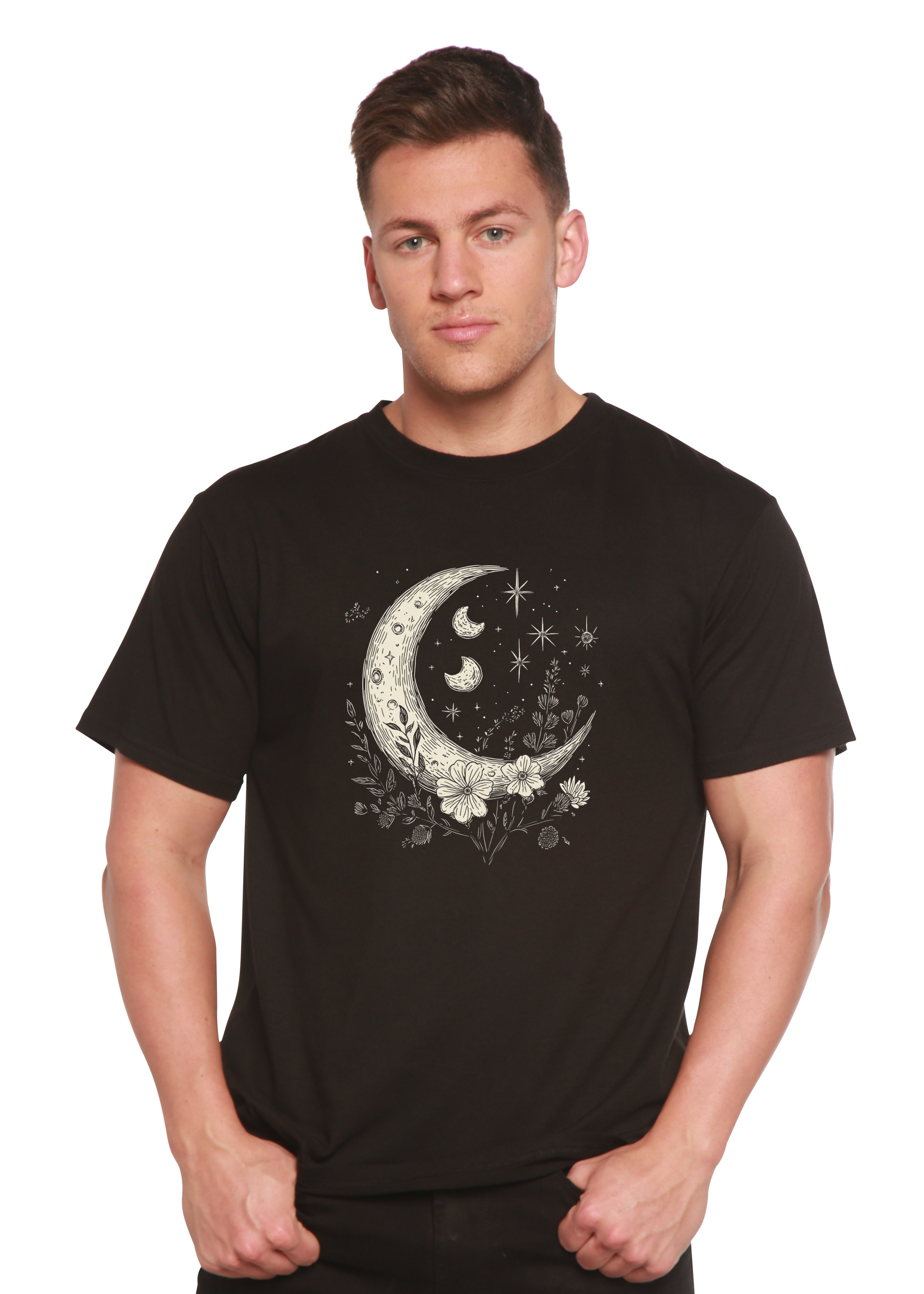 Moons and Stars Boho Flowers Vintage Unisex Bamboo/Cotton Graphic T-Shirt - The7Letter