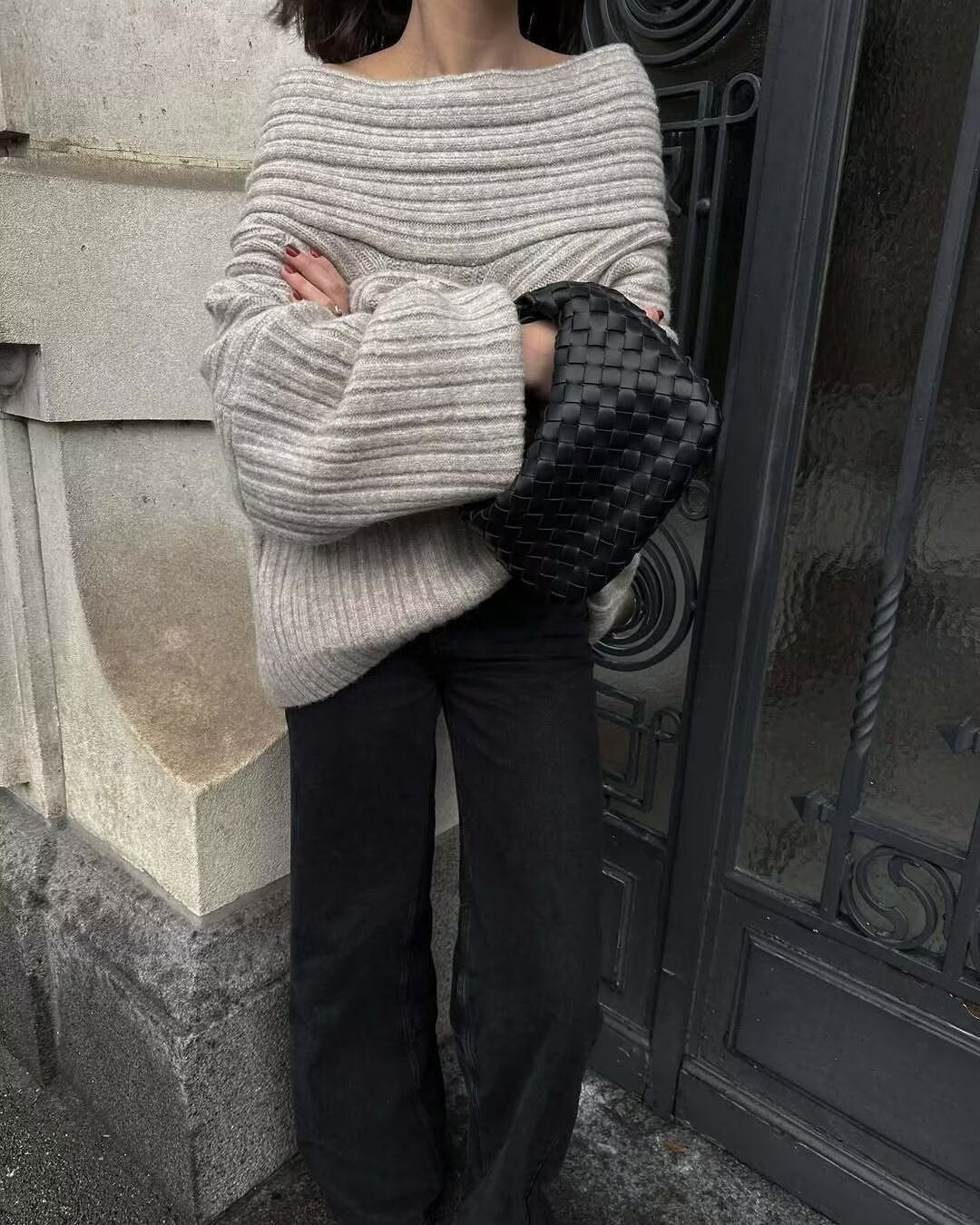 Trendiger lässiger All-Matching-Faulenzer-Pullover mit Carmen-Ausschnitt für Damen