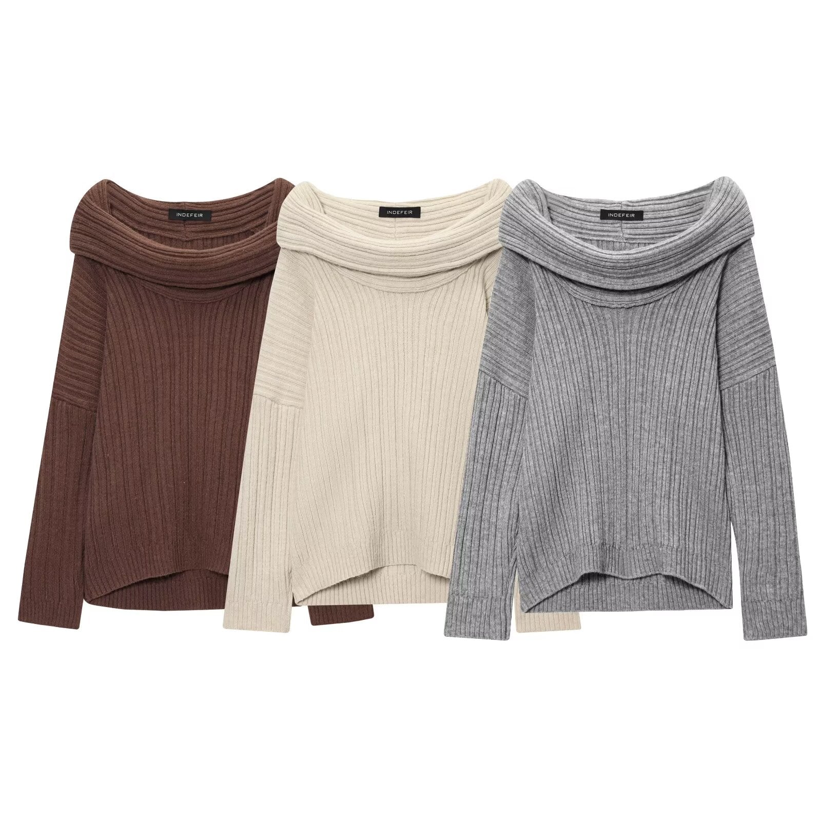Trendiger lässiger All-Matching-Faulenzer-Pullover mit Carmen-Ausschnitt für Damen