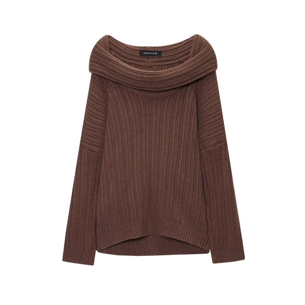 Trendiger lässiger All-Matching-Faulenzer-Pullover mit Carmen-Ausschnitt für Damen