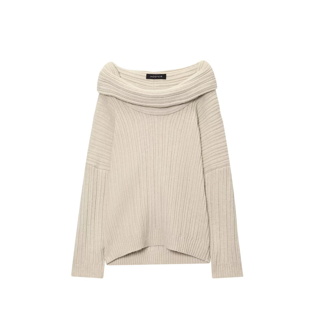 Trendiger lässiger All-Matching-Faulenzer-Pullover mit Carmen-Ausschnitt für Damen