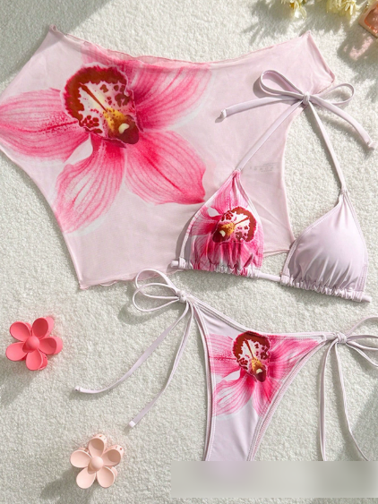 Geteilter Badeanzug, Bikini zum Schnüren, Kurzarmbluse, dreiteiliger Badeanzug, schmaler, sexy Bikini