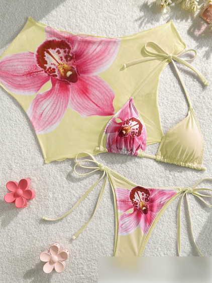 Geteilter Badeanzug, Bikini zum Schnüren, Kurzarmbluse, dreiteiliger Badeanzug, schmaler, sexy Bikini