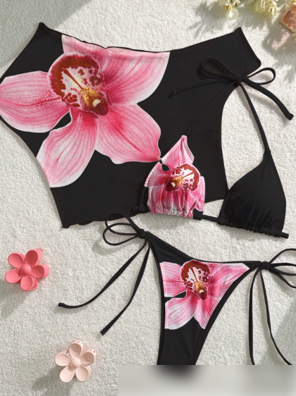Geteilter Badeanzug, Bikini zum Schnüren, Kurzarmbluse, dreiteiliger Badeanzug, schmaler, sexy Bikini