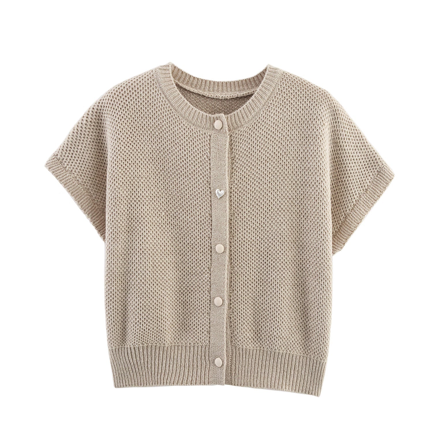 Herbst Damenbekleidung Schlichter Rundhals-Netz-Pin-Westenstrick-Cardigan