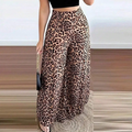 Herbst Damenbekleidung Frühherbst Leopard-Print Weite Hose Lockerer Hoher Bund Satin Lange Hose
