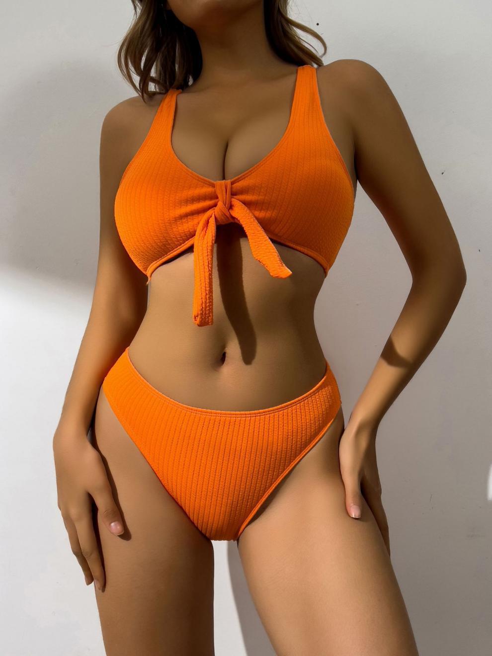 Maillot de bain femme, deux pièces, rayures en creux, couleur unie, ajouré, découpes, bikini sexy