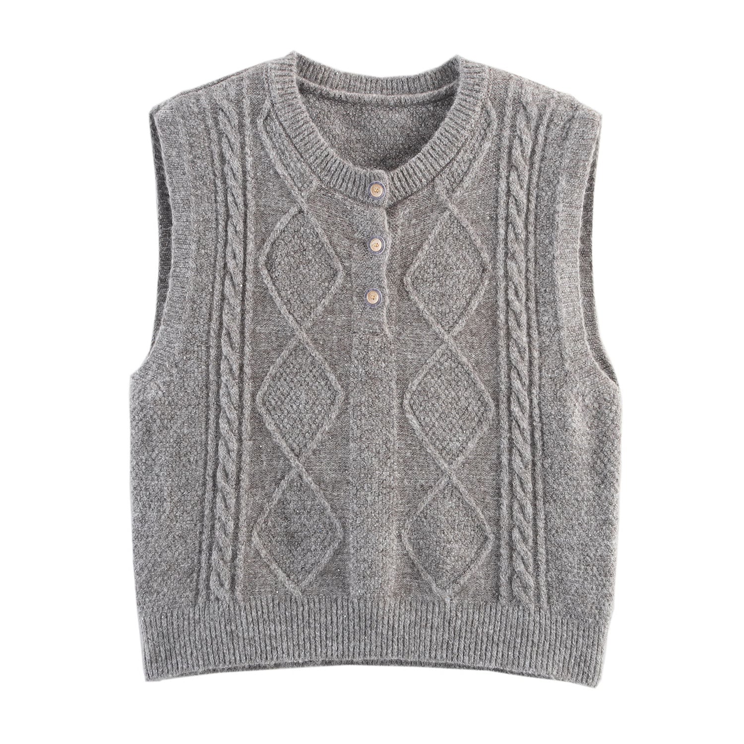 Damen Kleidung Herbst Pailletten Diamant Rundhals Halbcardigan Strickweste