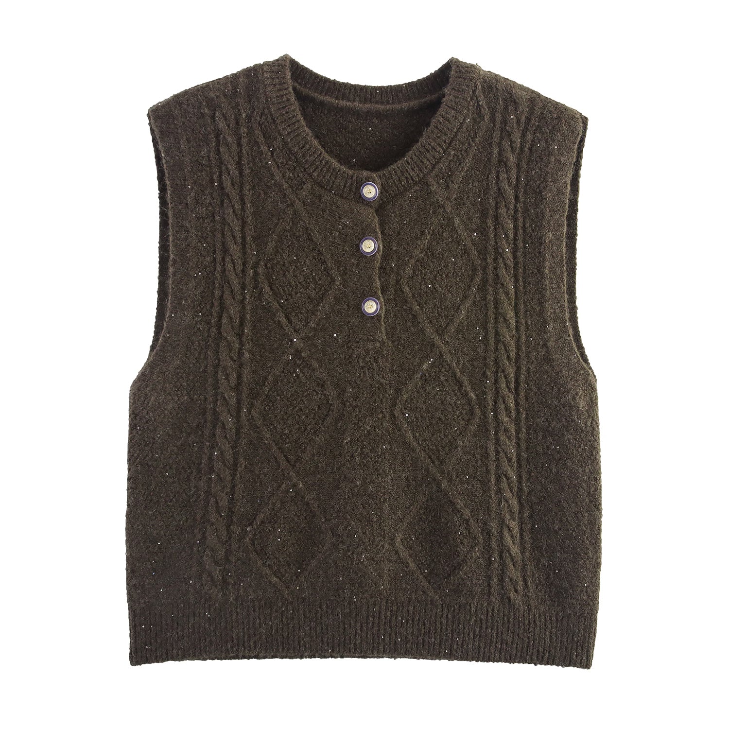 Damen Kleidung Herbst Pailletten Diamant Rundhals Halbcardigan Strickweste