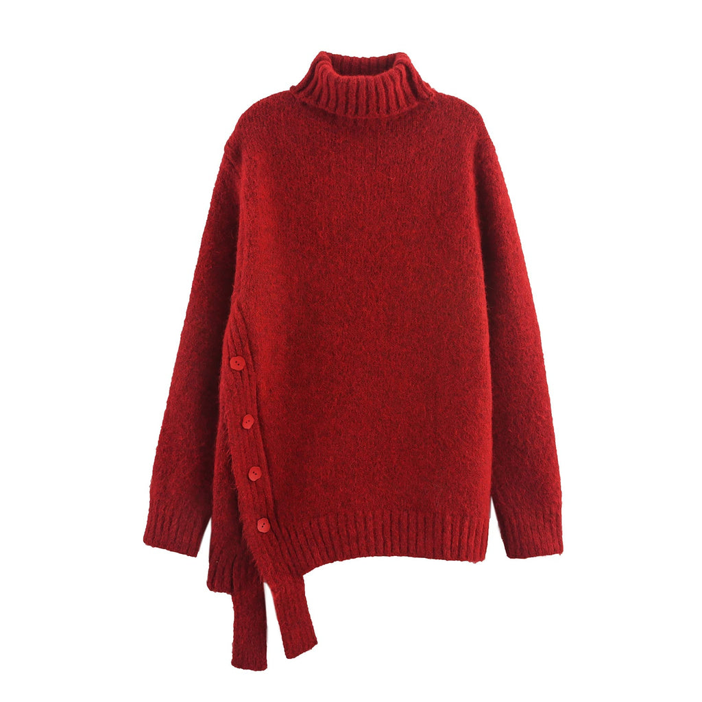 Vêtements pour femmes Automne Pull à col roulé ample et épais à ourlet asymétrique irrégulier