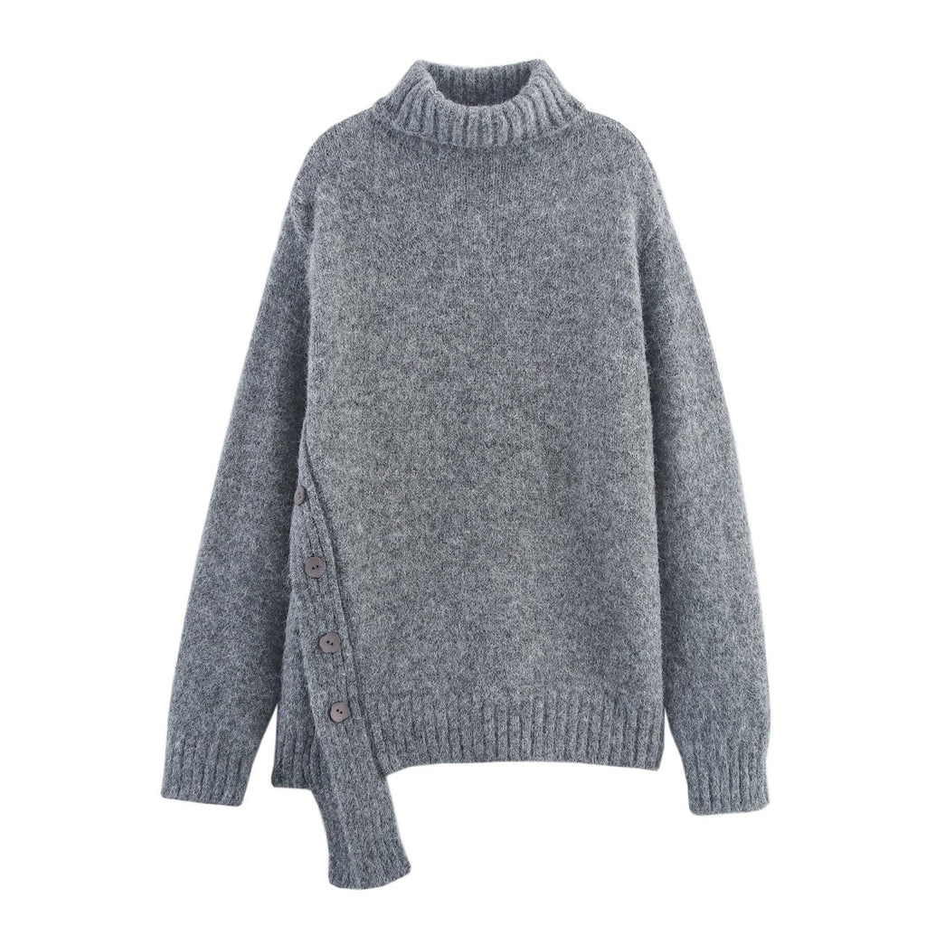 Vêtements pour femmes Automne Pull à col roulé ample et épais à ourlet asymétrique irrégulier