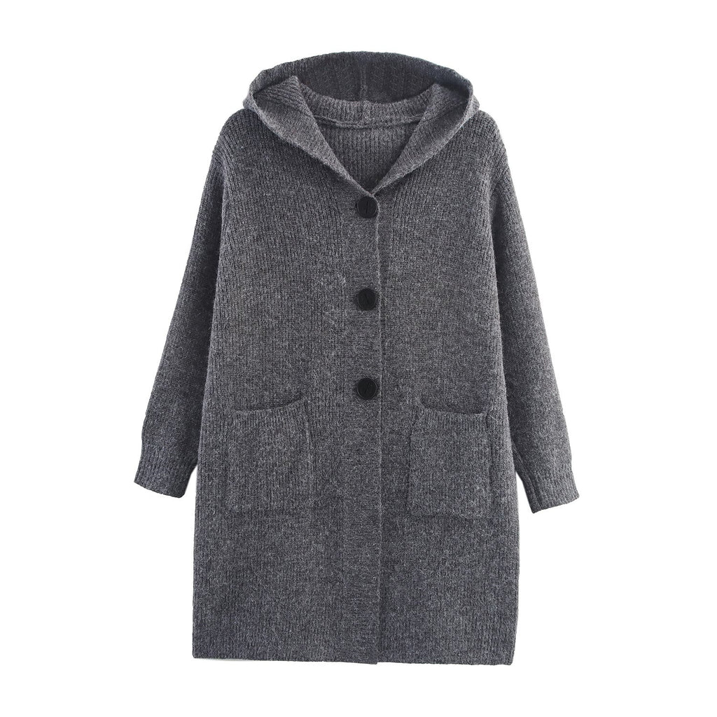 Damen Kleidung Kapuzen Lazy Dick Locker Gestrickt Taschen Cardigan Mantel Übermantel