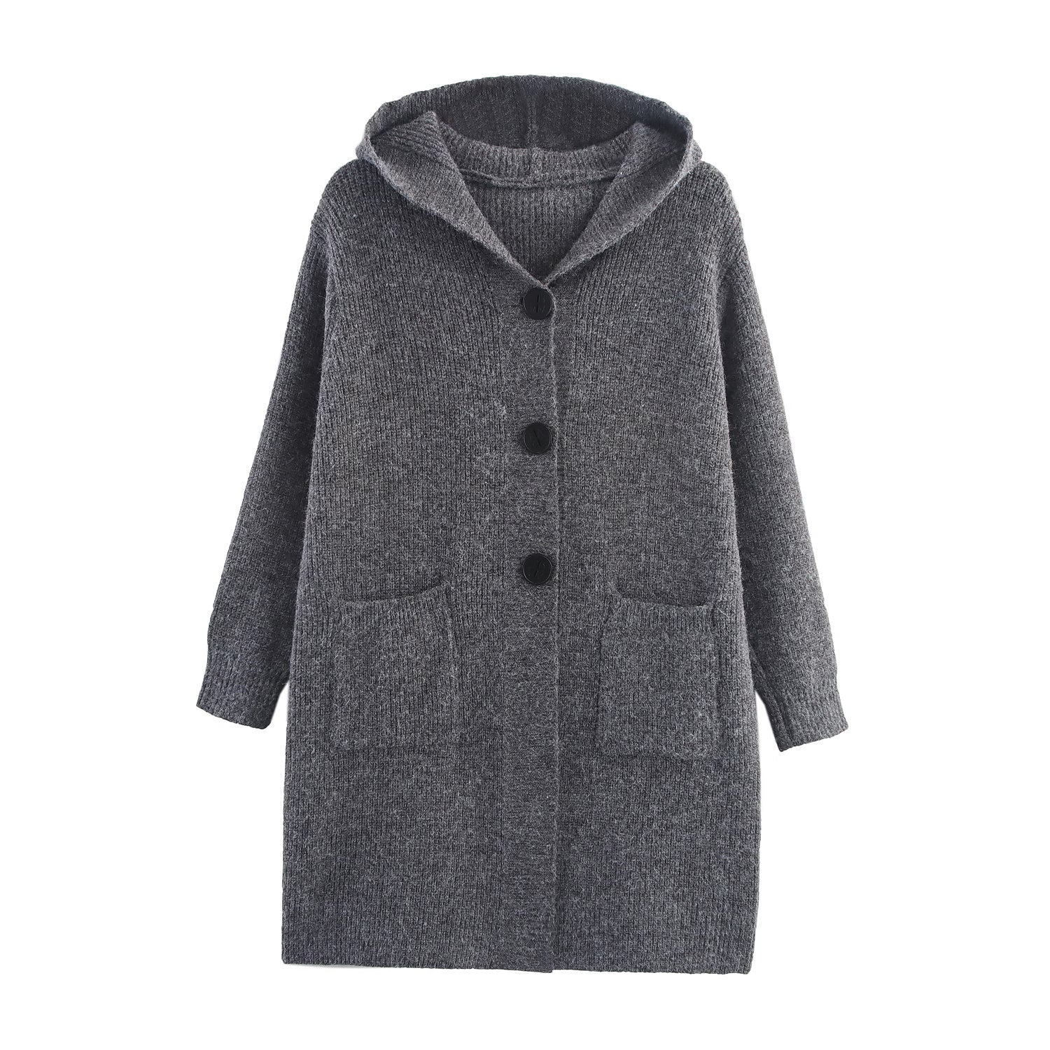 Damen Kleidung Kapuzen Lazy Dick Locker Gestrickt Taschen Cardigan Mantel Übermantel