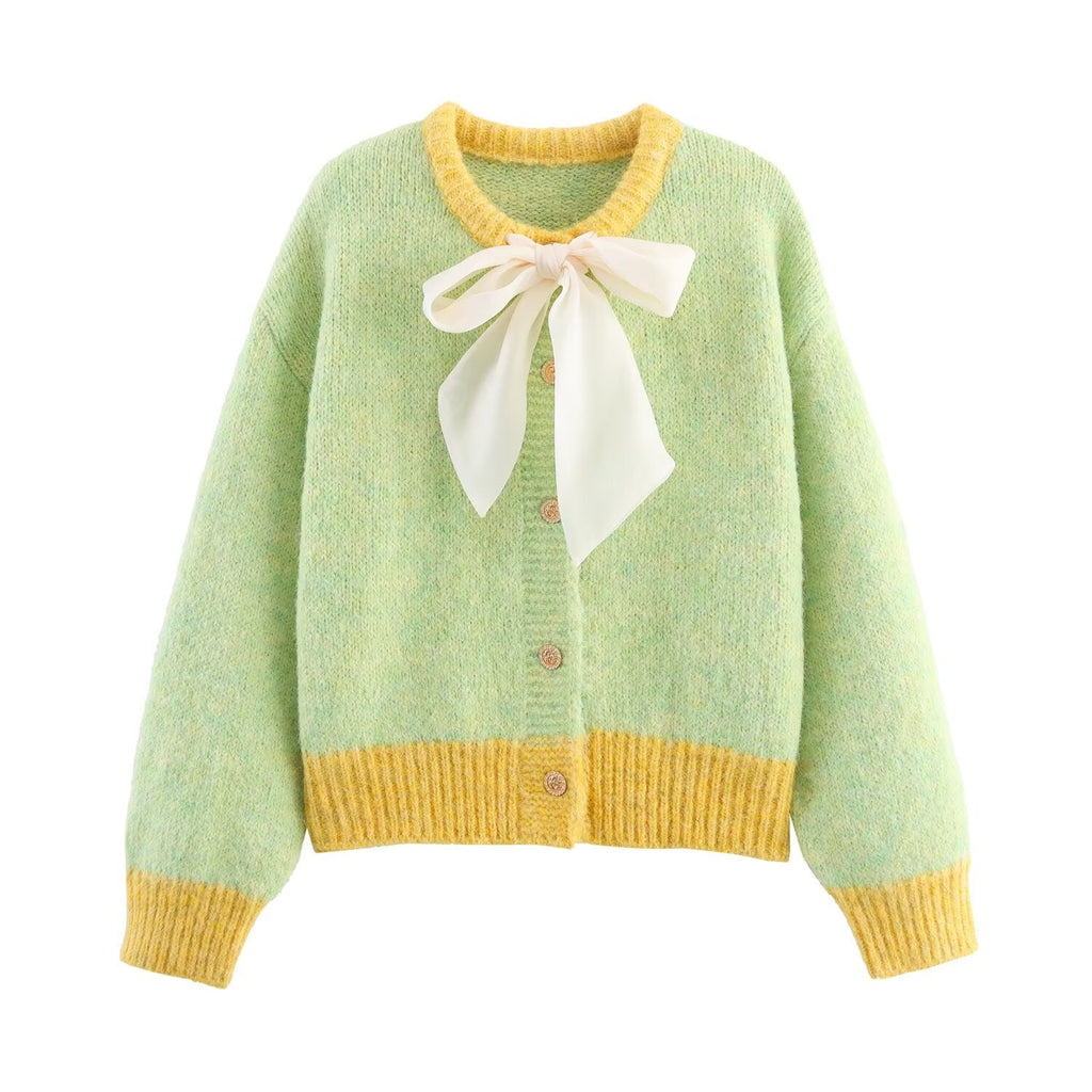 Vêtements Femme Automne Col Rond Manches Longues Nœud Décoratif Tricot Cardigan