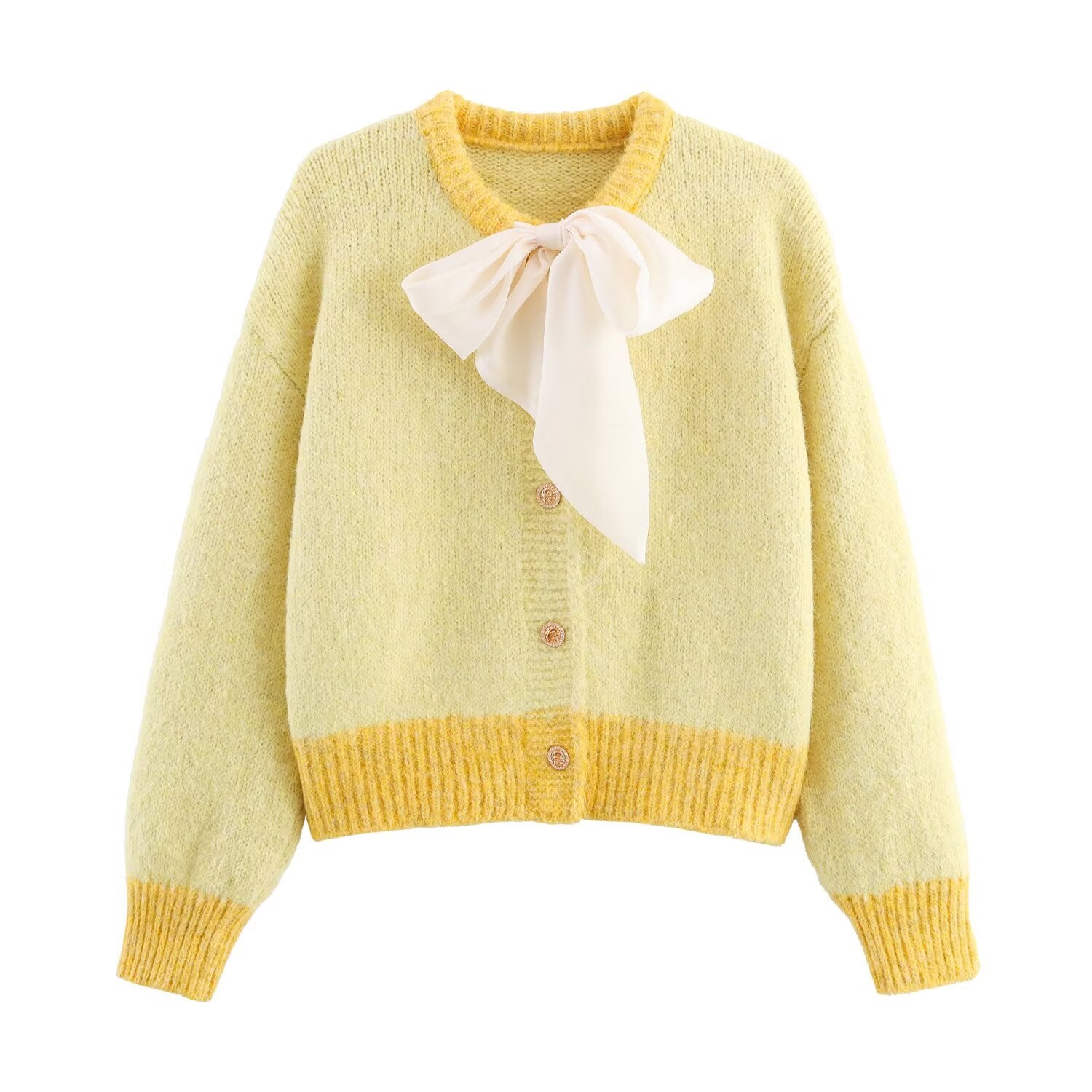 Vêtements Femme Automne Col Rond Manches Longues Nœud Décoratif Tricot Cardigan