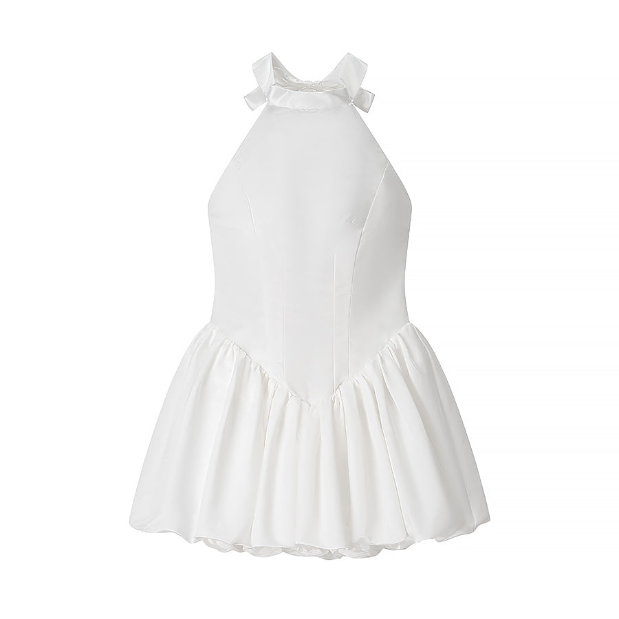 Women Clothing Elegant Fitted Waist Bowknot Lace up Pettiskirt Dress