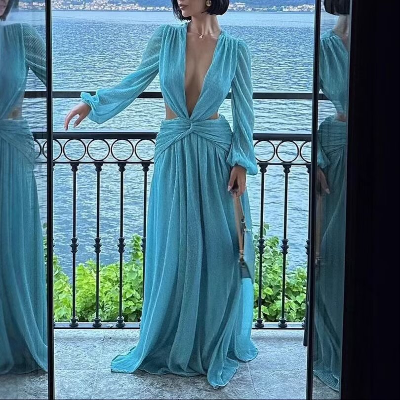 Strandurlaub Sexy Kleid Damen Sommer Cropped Outfit Einfarbiger Meeresflair Maxikleid