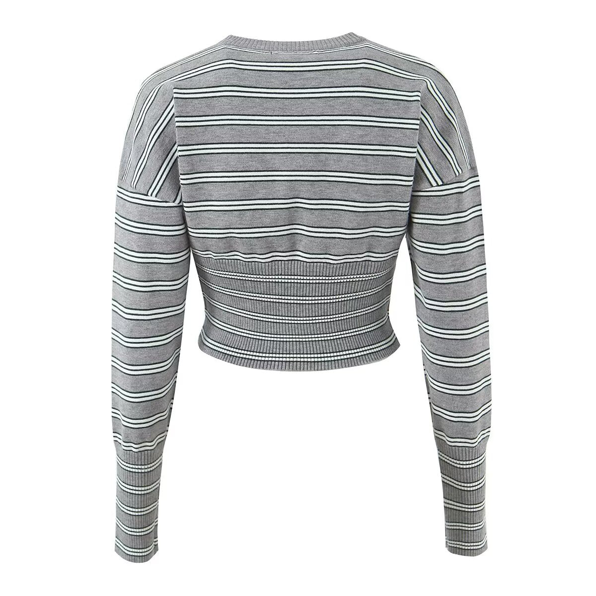 Haut pull rayé d'automne sexy, slim, amincissant, manteau cardigan boutonné pour femme
