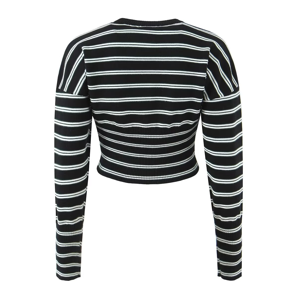 Haut pull rayé d'automne sexy, slim, amincissant, manteau cardigan boutonné pour femme